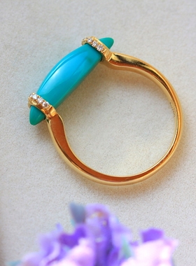 飒酷风格——个性款！珠宝级原矿高瓷蓝绿松石精镶钻石美戒 独特.