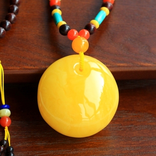 ◆冬日里的暖阳◆典藏级硕大厚实鸡油黄蜜蜡圆形素面大坠