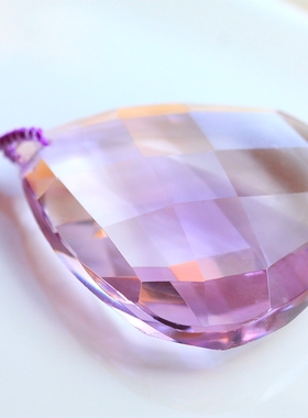 ◆天空之镜◆玻利维亚高品质玻璃体紫黄双色天然水晶大水滴吊坠