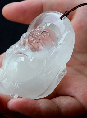 ◆凝脂飘雪◆店主收藏！无比喜欢的硕大纯白兔毛弥勒大佛(148克)