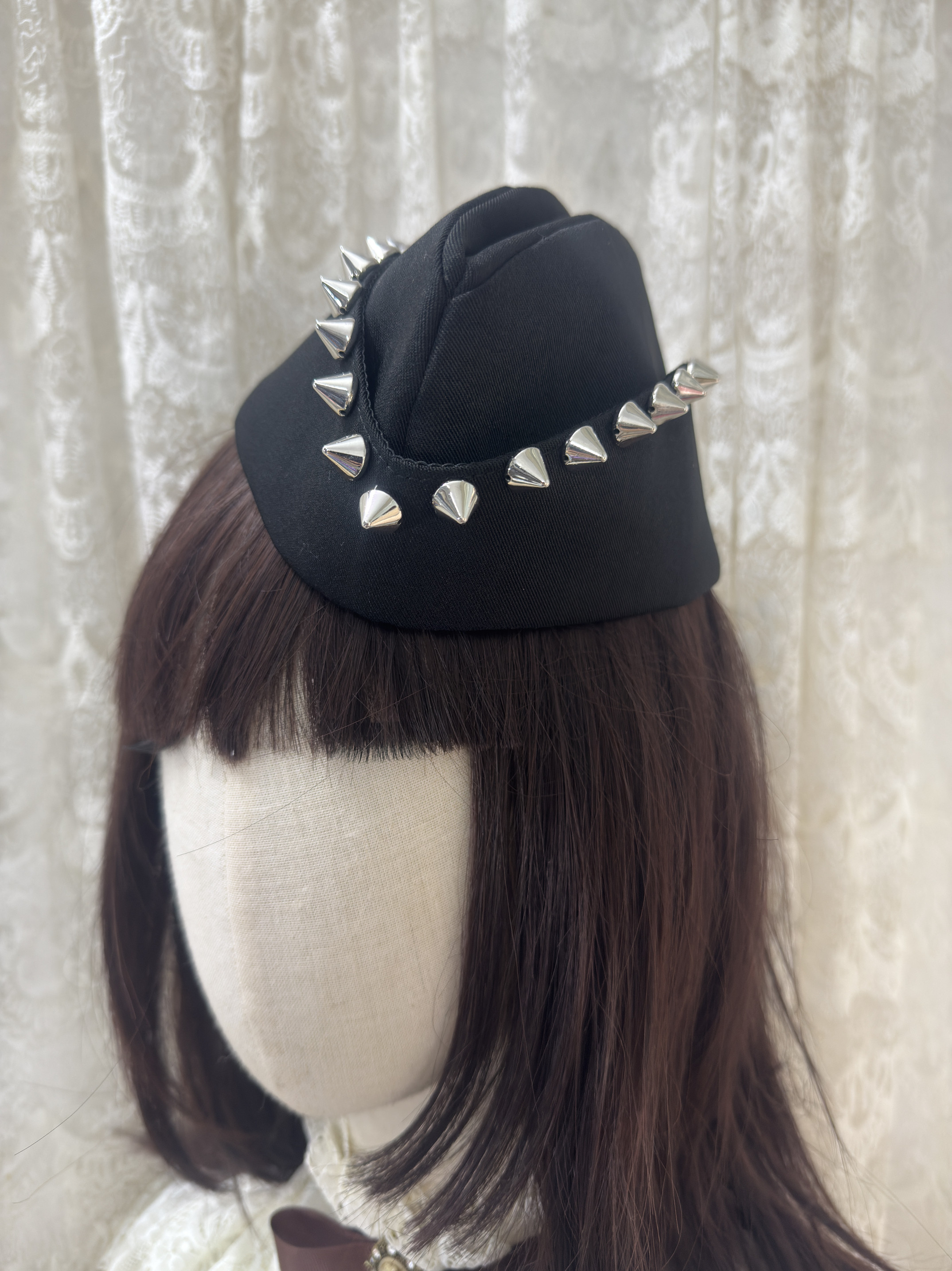 原创设计朋克风铆钉帽子船长帽女