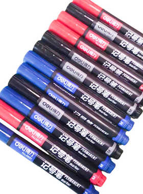 得力6881记号笔黑色马克笔蓝色勾线笔油性笔不掉色快递大头笔粗头