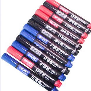 得力6881记号笔黑色马克笔蓝色勾线笔油性笔不掉色快递大头笔粗头