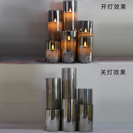 玻璃杯罩一体式LED充电款电子蜡烛灯烟灰色灯芯摇摆浪漫氛围