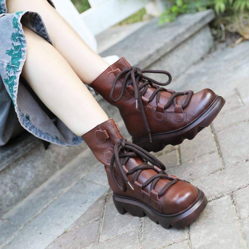 春秋女靴冬季厚底加绒休闲中筒靴