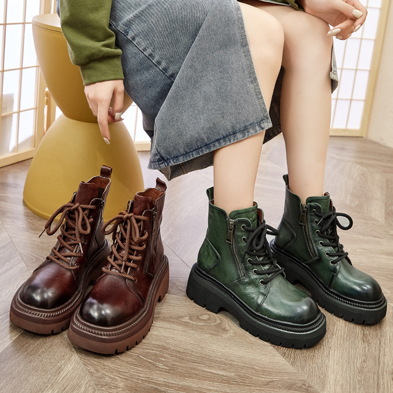 废土风春秋单靴牛皮松糕马丁短靴