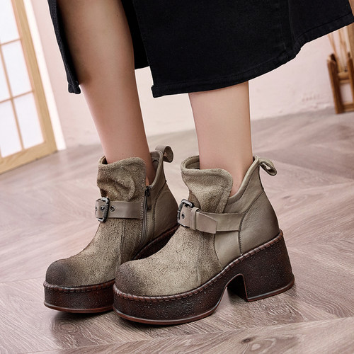 马丁靴春秋女鞋冬季加绒牛皮短靴