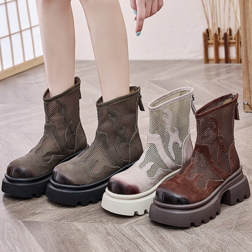 夏季镂空网靴复古马丁靴高帮凉鞋