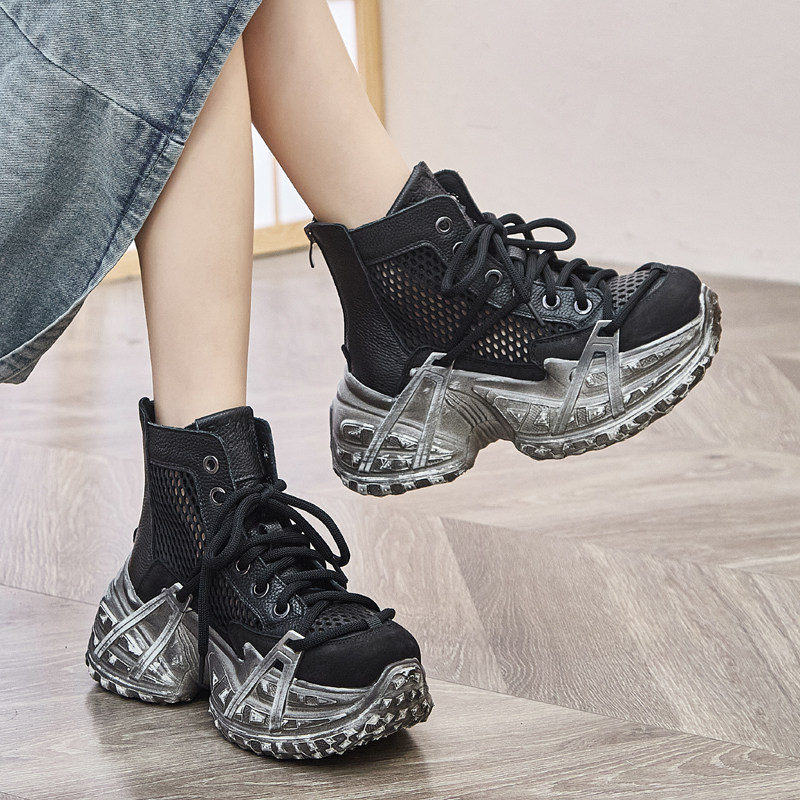 复古厚底高帮凉靴新款夏季镂空透气小短靴子真皮坡跟罗马女士凉鞋,女鞋,罗马凉鞋,淘宝优惠券,粉丝福利购,淘宝优惠卷