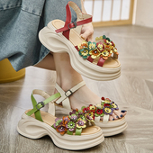 小众高级感厚底花朵气质软底女士凉鞋 罗马鱼嘴鞋 外穿2025新款 夏季