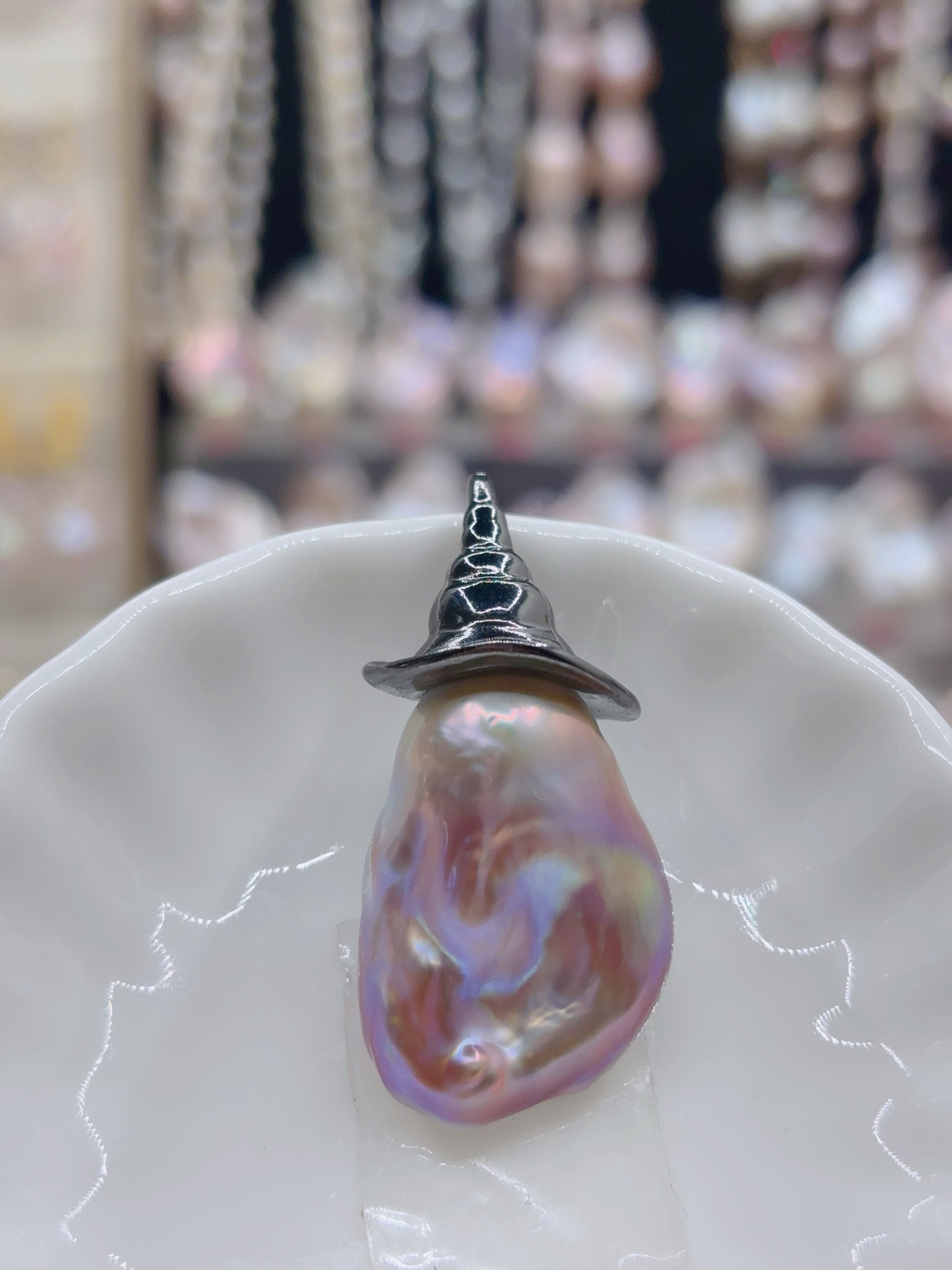 纯银项链挂吊坠天使小熊生日节日礼物巴洛克珍珠阿飘小熊吊坠