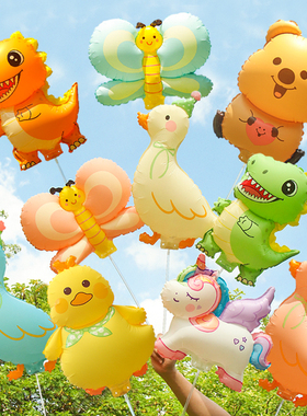 哑光卡通动物造型夹片气球手持杆棒学校幼儿园地推活动布置装饰品