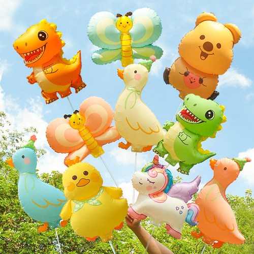 哑光卡通动物造型夹片气球手持杆