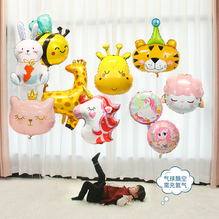 气球飘空氦气婴儿月龄追视玩具绑腿卡通图案铝膜儿童宝宝拍照道具