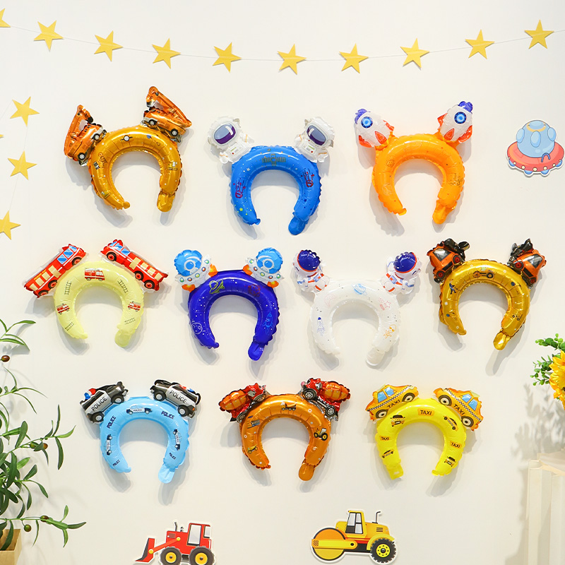 男孩头饰发箍气球太空工程车主题