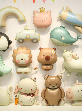 森系哑光卡通可爱动物造型气球宝宝周岁生日百天布置装饰拍照道具