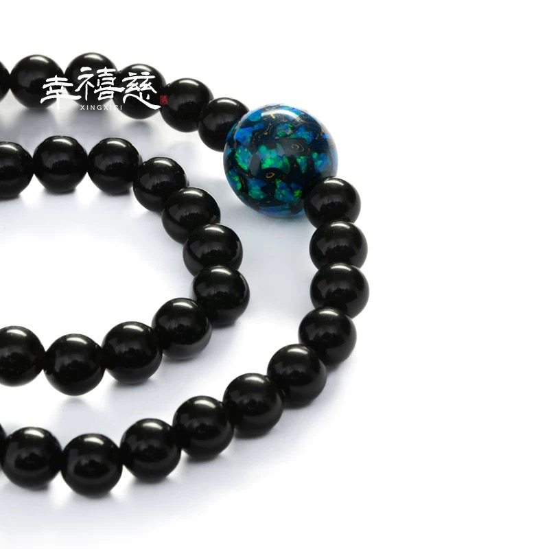 幸禧慈【水弥·润泽】非遗工艺欧泊大漆珠 黑曜石双圈水晶手串,饰品/流行首饰/时尚饰品新,黑曜石,淘宝优惠券,粉丝福利购,淘宝优惠卷