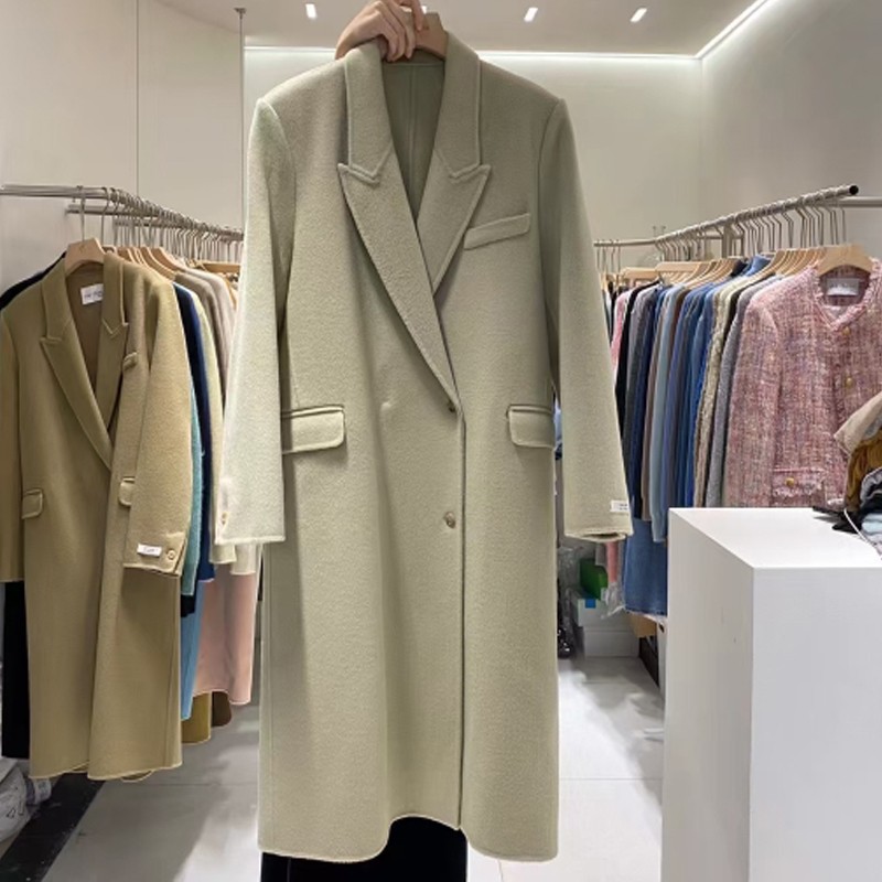 特价LAS CELULA中长款款双面羊绒大衣手缝双面羊毛外套过膝外套女