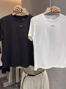 LASCELULA正品夏装圆领套头短袖T恤女百搭休闲上衣宽松字母短袖T