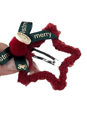 【3个装包邮】新年红色发夹蝴蝶结刘海BB夹毛绒星星发卡圣诞发饰