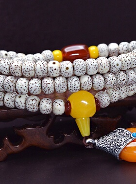 正月菩提项链108颗仿星月菩佛珠手串手链蜜蜡款吊坠项饰中国风