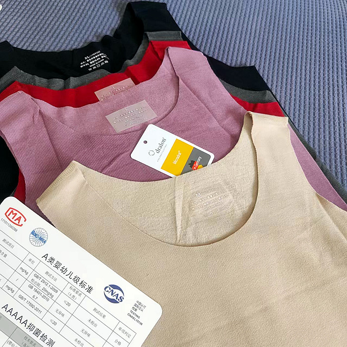 100%纯棉大红色单层保暖背心