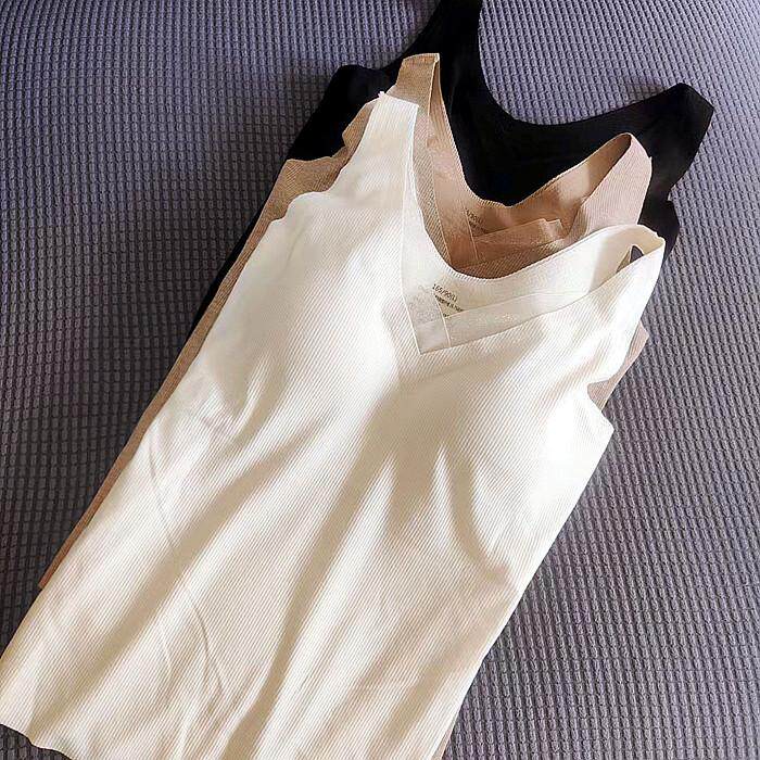 【暖唧唧热呼呼】女士秋冬磨毛暖肌保暖打底背心一体Bra不跑杯V领