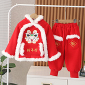 2023冬季 兔年加棉加绒中国风女童新年衣服女宝宝拜年服女宝宝唐装