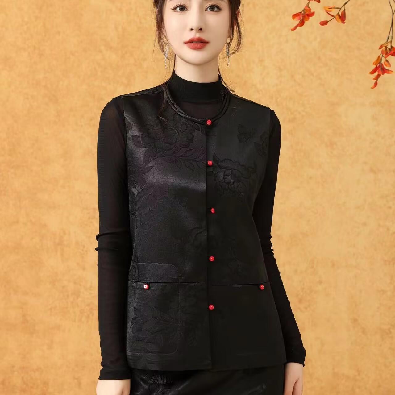 2025新中式提花马甲背心女坎肩龙纹印花独特漂亮轻国风唐装上衣