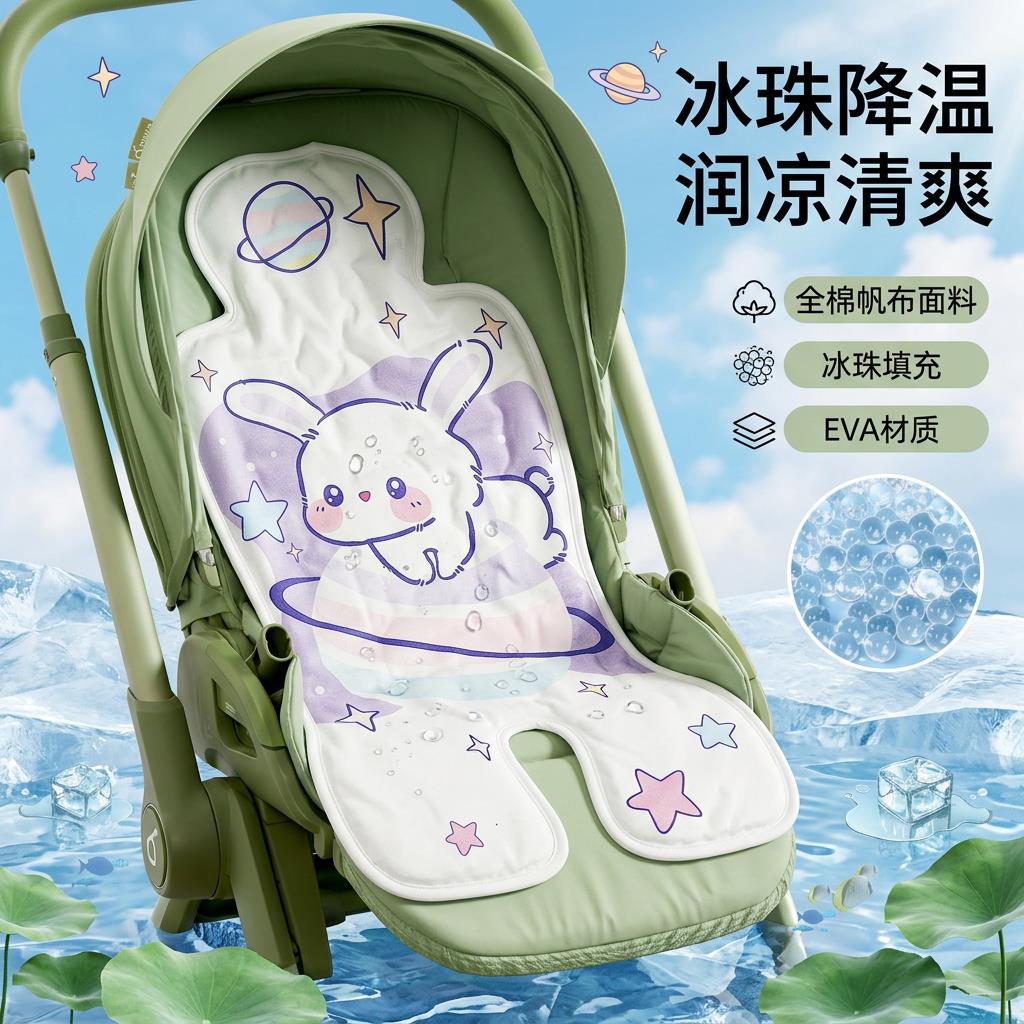 婴儿车凉席安全座椅冰垫推车餐椅夏季垫子遛娃神器凝胶冰珠垫通用