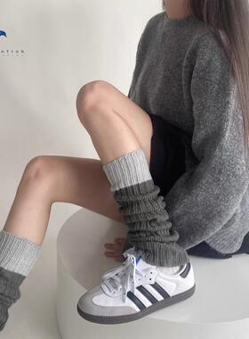 2024新款针织袜套女款春秋冬毛线腿套堆堆袜灰色保暖小腿袜Y2K