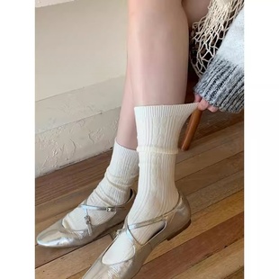 白色袜子女秋冬加厚保暖中筒袜堆堆袜日系覆古长袜配小皮鞋 百搭