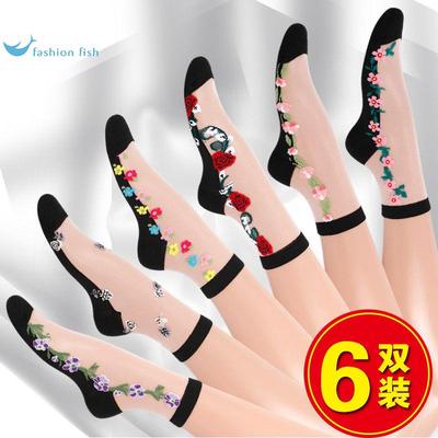 5双装~水晶玻璃丝袜子女棉底中筒防滑棉底丝袜防勾丝女士丝袜
