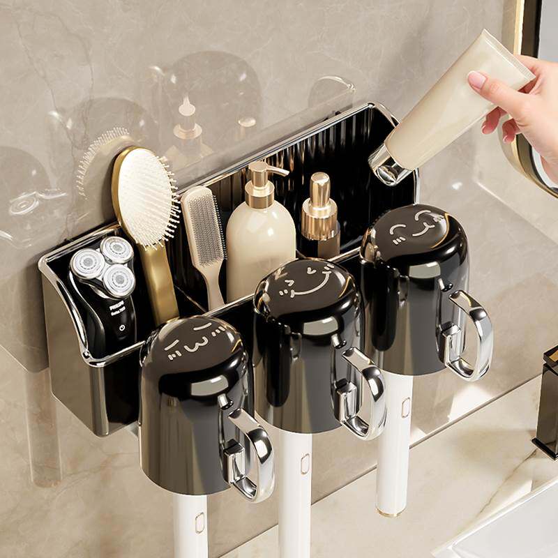 牙刷置物架洗漱口杯免打孔壁挂式放牙膏刷牙杯子家庭高颜值高级感