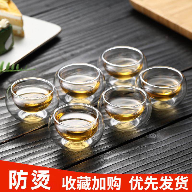 耐高温高硼玻璃双层杯玻璃小茶杯防烫玻璃50ml双层小茶杯功夫茶具