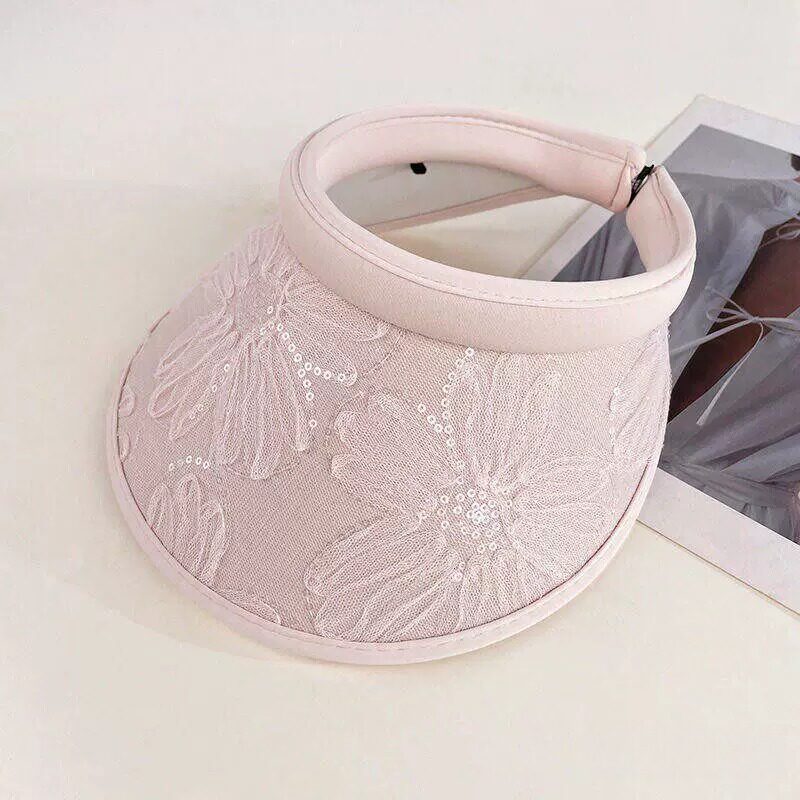 蕾丝花朵帽子女士春夏季发箍式大檐空顶帽遮阳帽高级感防晒太阳帽