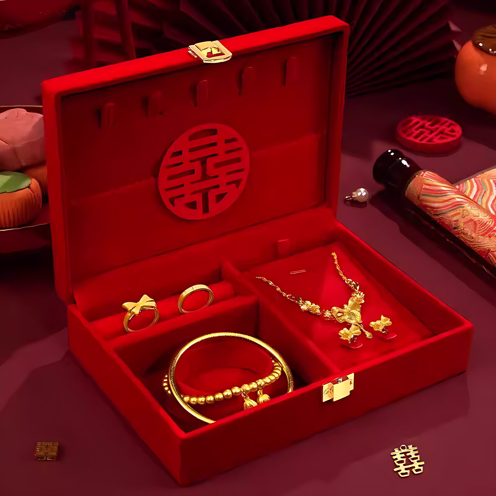彩礼钱礼金箱金器结婚礼首饰盒结婚订婚三金五金盒子婚庆用品大全