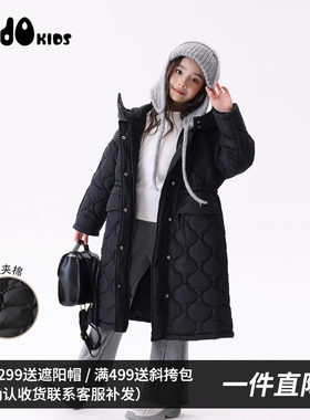 jojo童装女童秋冬连帽长款棉服