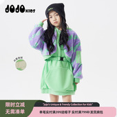 新款 jojo童装 女童冬季 加绒假两件连帽连衣裙中大儿童保暖舒适裙子
