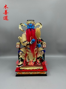 木雕神像定制温琼温元帅护法大元帅香樟木漆线雕工艺