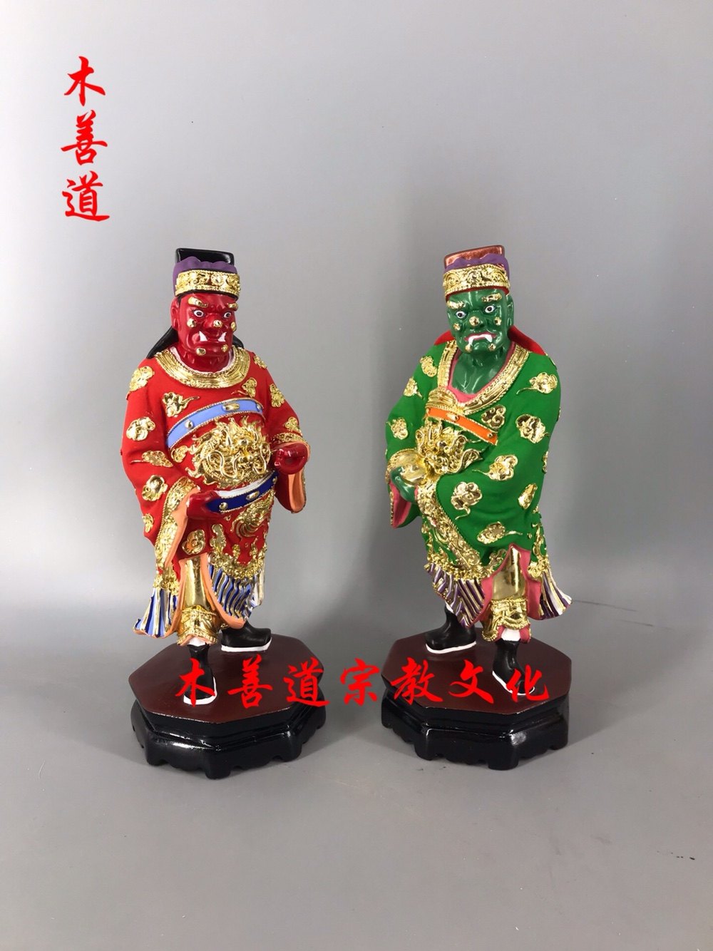 木雕神像千里眼顺风耳樟木漆线雕精品手工30厘米