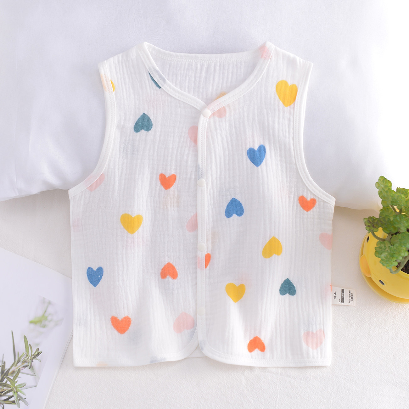 夏季儿童纱布坎肩马甲外穿男女宝宝纯棉超薄马夹吸汗透气开衫背心