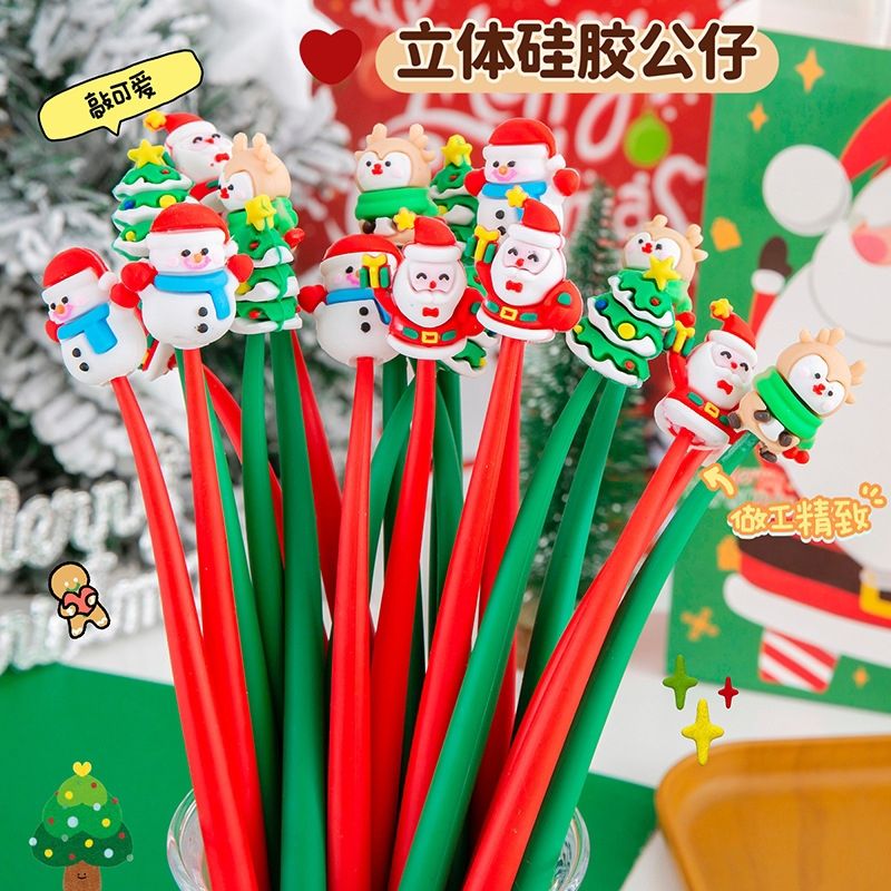 圣诞节立体硅胶公仔笔儿童创意卡通圣诞老人雪人中性笔可爱礼物
