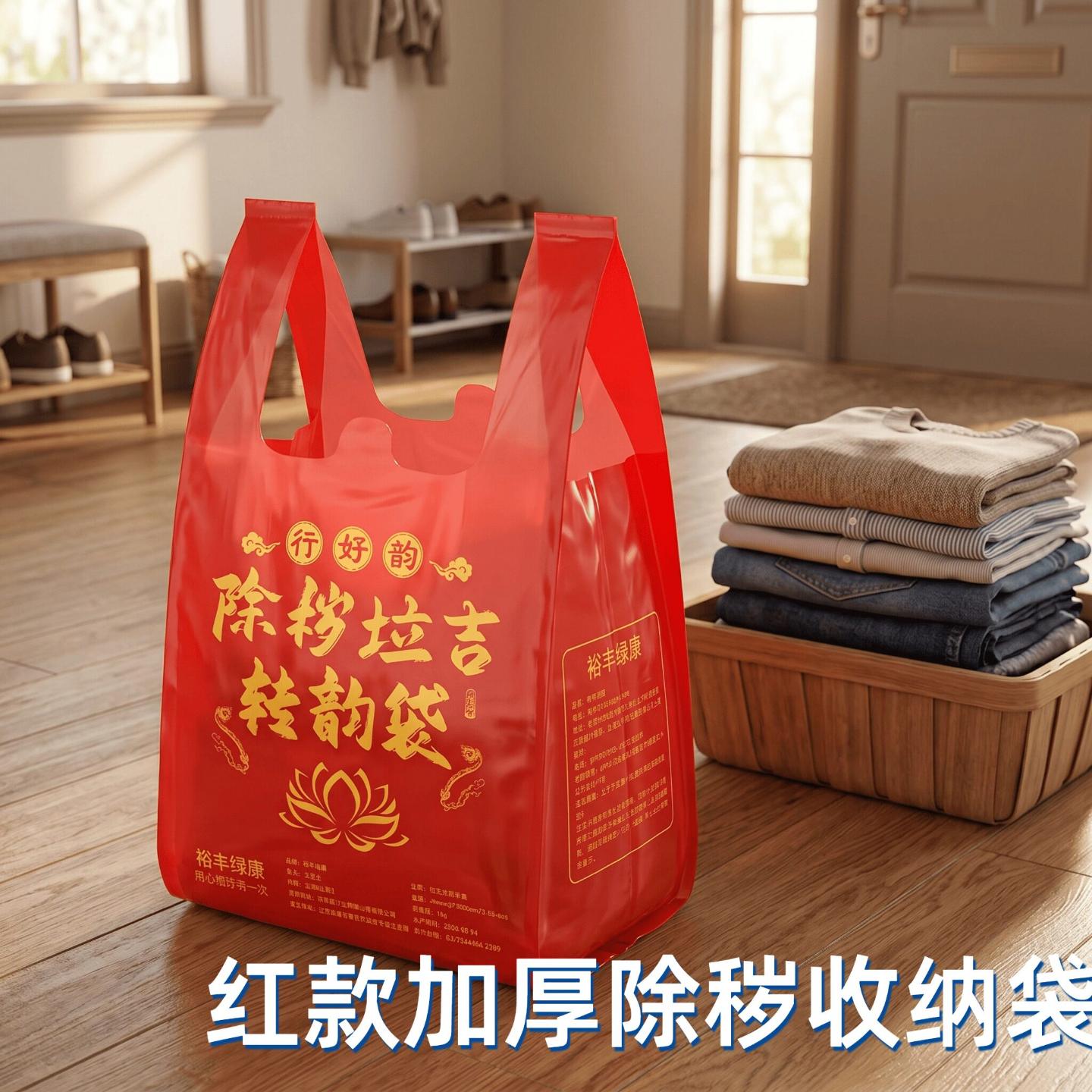 除秽拉吉转运袋扔旧衣服大号垃圾袋手提式加厚家用背心塑料袋红色