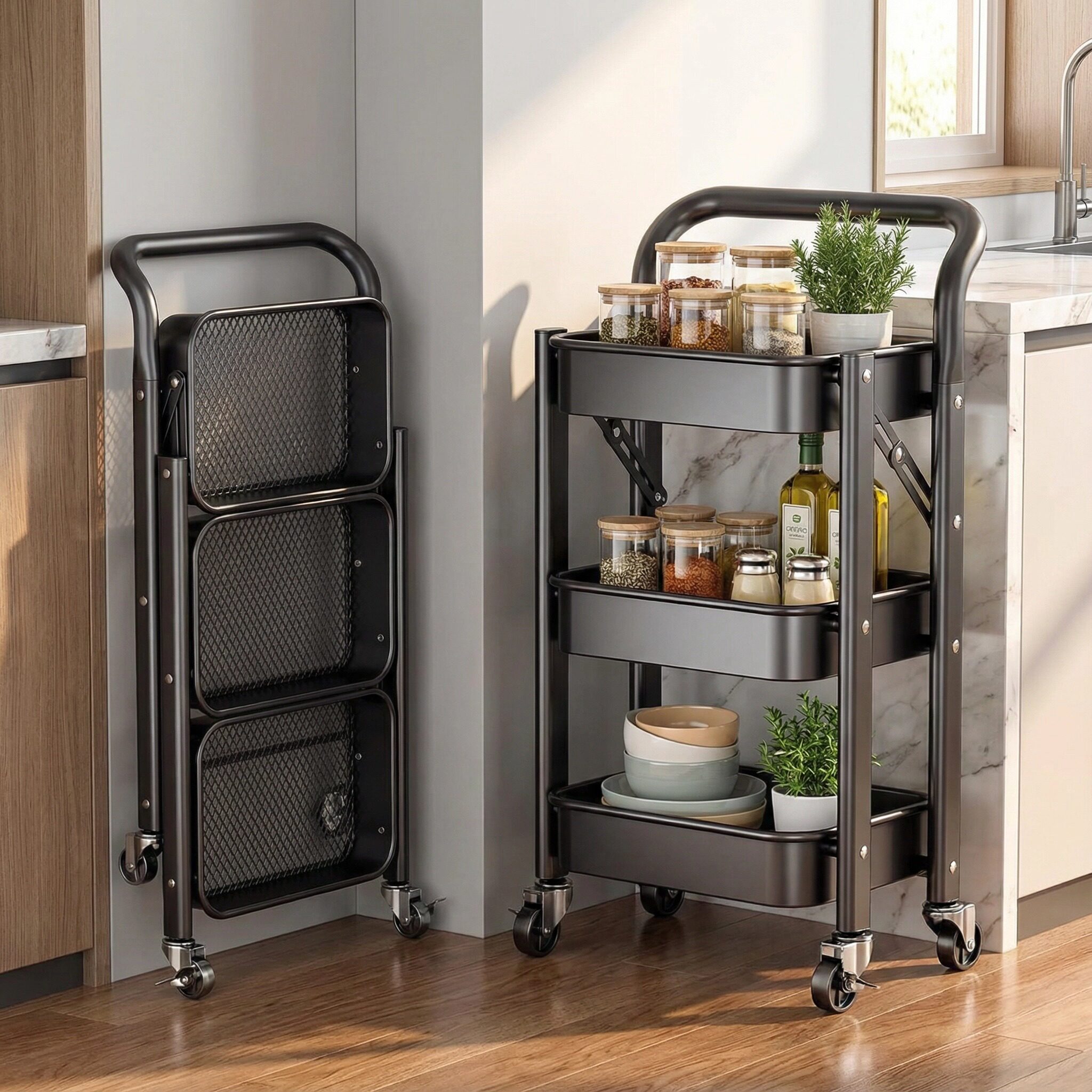 厨房置物架小推车落地家用果蔬菜篮多层收纳架多功能零食置物架子,收纳整理,其他收纳,淘宝优惠券,粉丝福利购,淘宝优惠卷