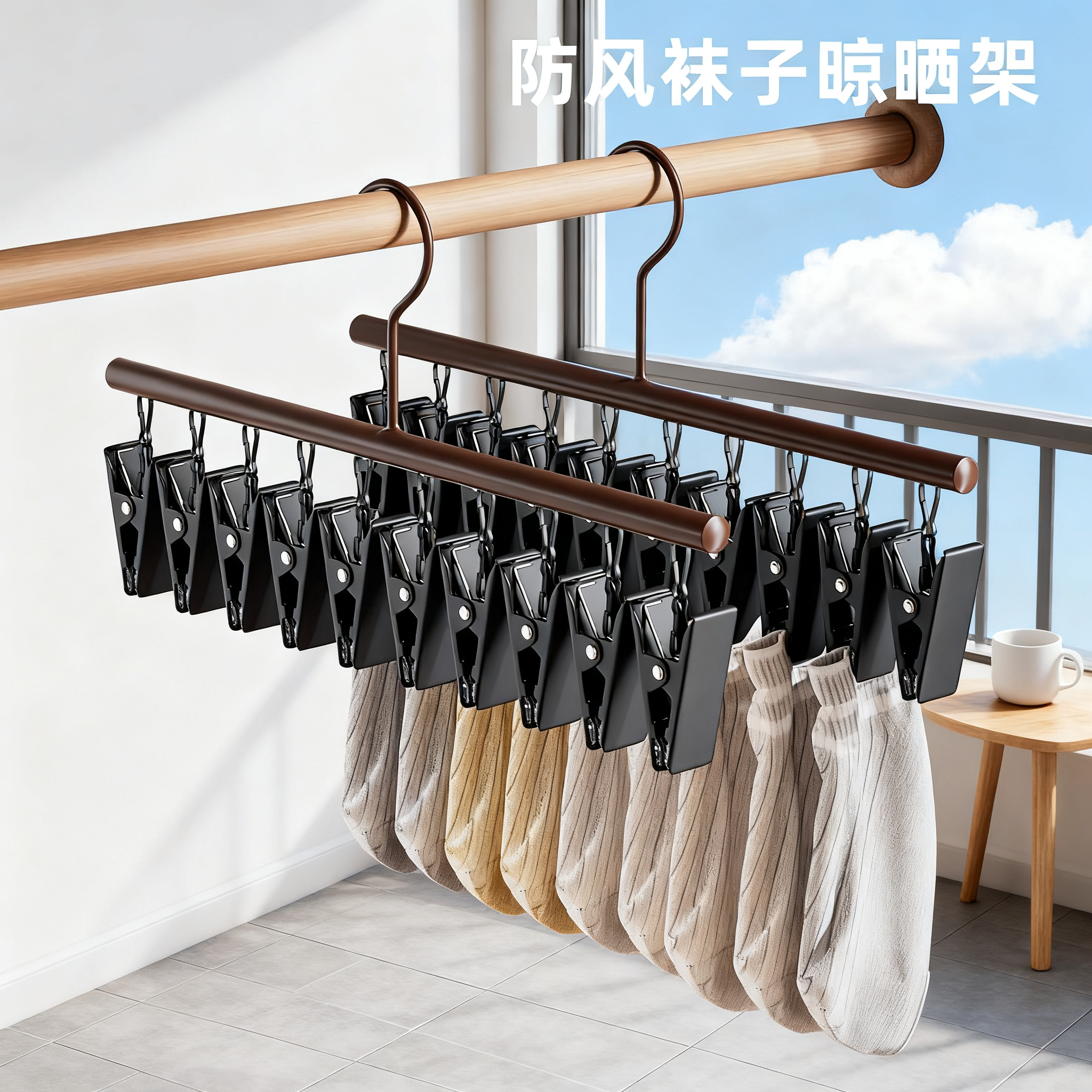 网红款晾晒架晾衣架多夹子阳台晾