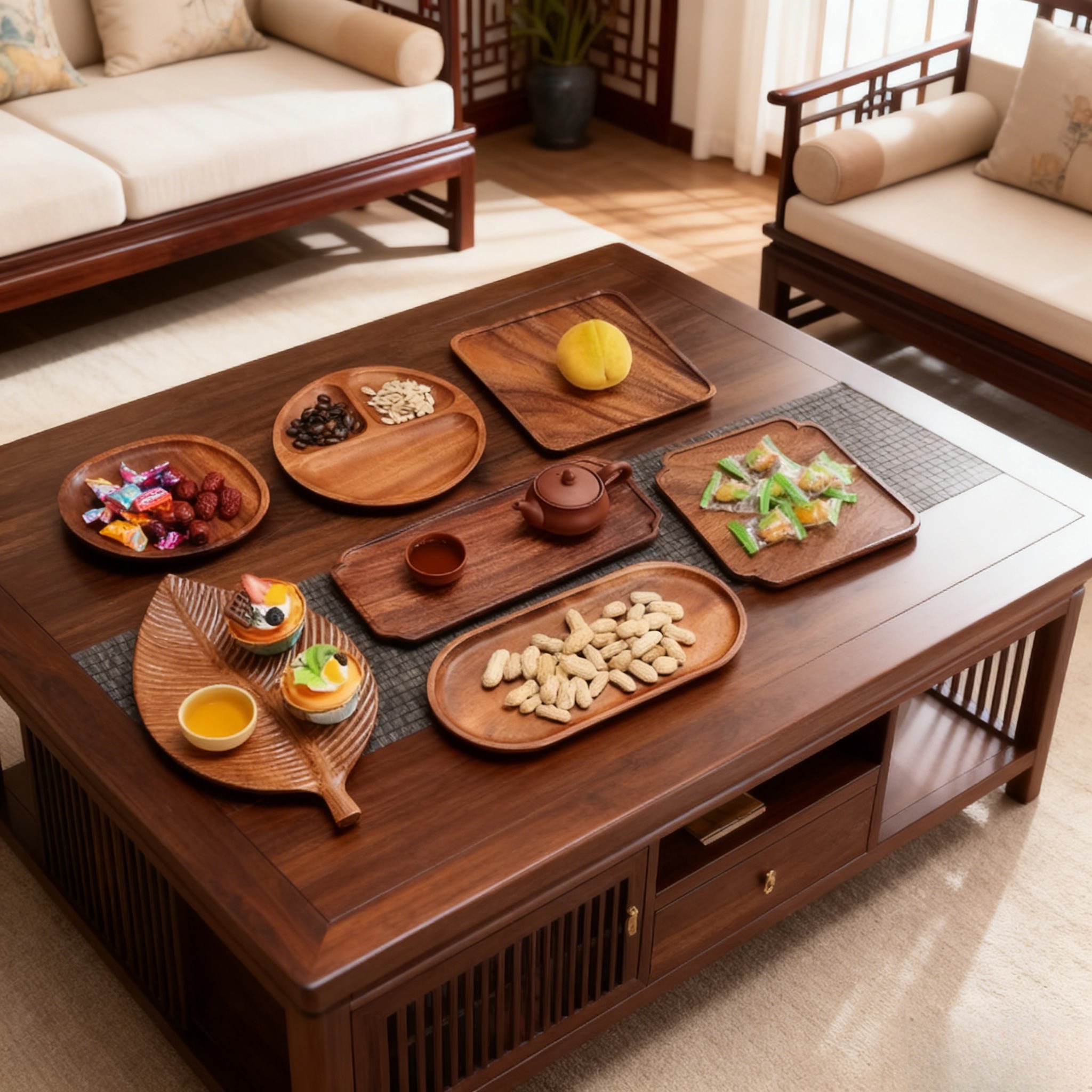 胡桃木托盘长方形盘子日式茶杯