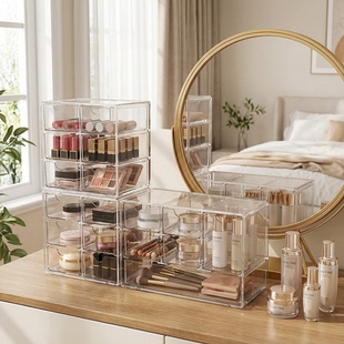 韩式桌面六宫格手账透明抽屉式收纳盒学生书桌整理盒桌面收纳盒子