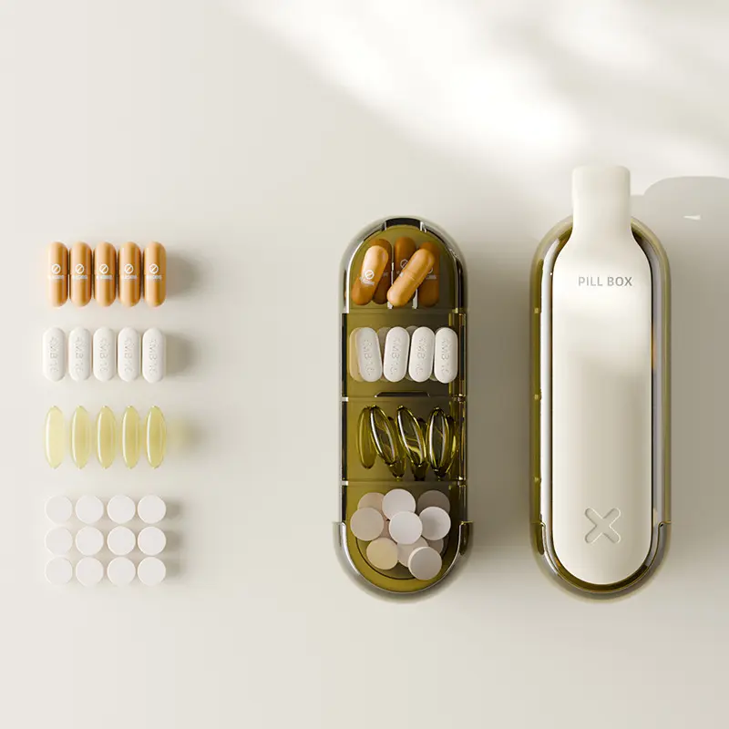 小巧抽拉式防潮密封药盒分格