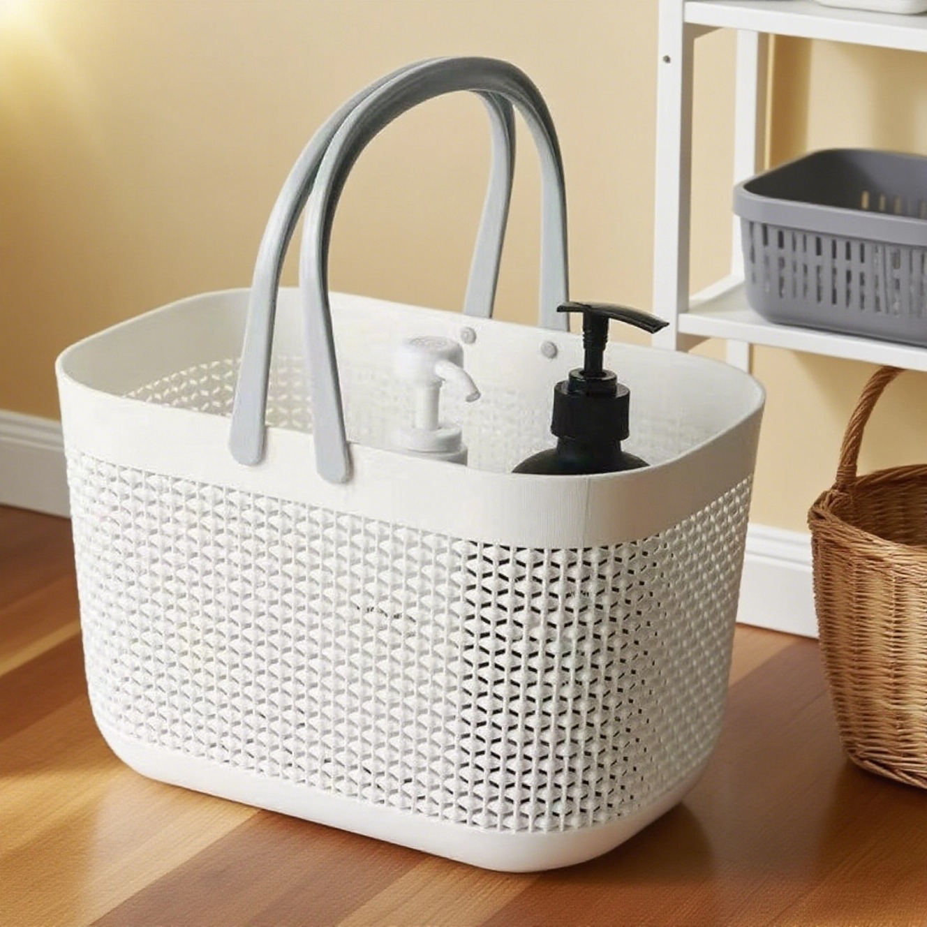 手提洗澡篮子塑料桌面收纳